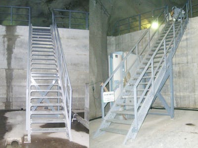 発電所の水圧管路下路にFRPグレーチングの階段を設置した事例