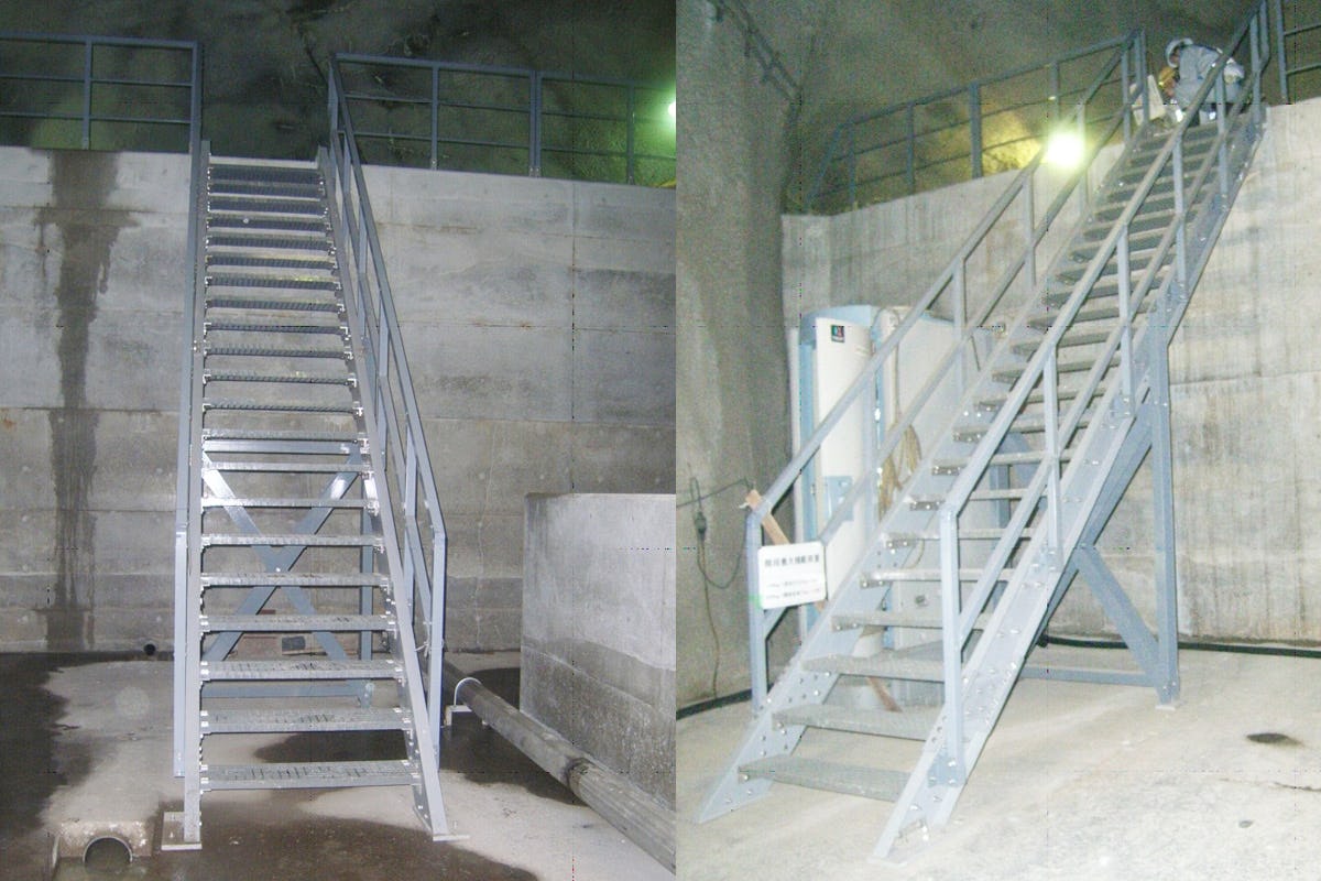 発電所の水圧管路下路の階段に使用したFRPグレーチング