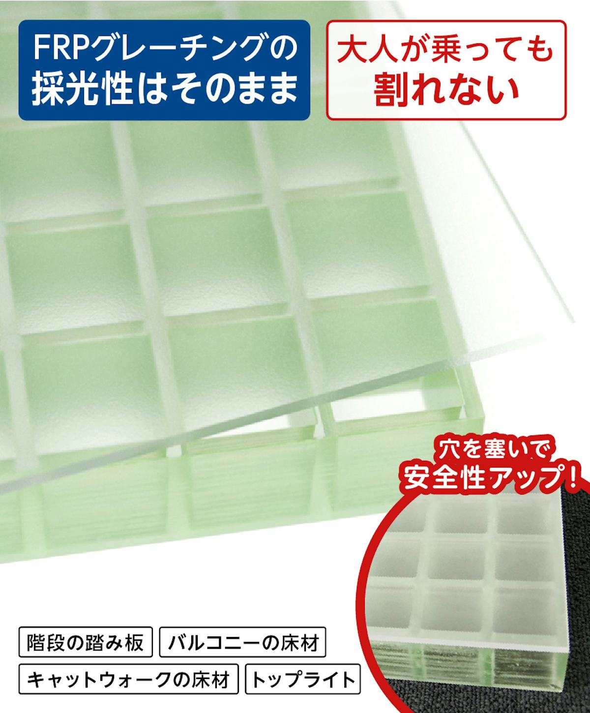 FRPグレーチングの上に敷くと安全に歩くことができる「ポリカーボネートシート」