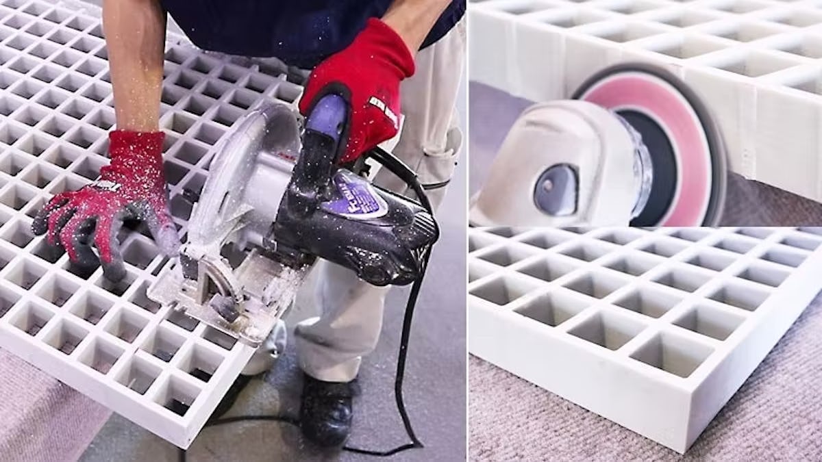 丸ノコでFRPグレーチングを切断