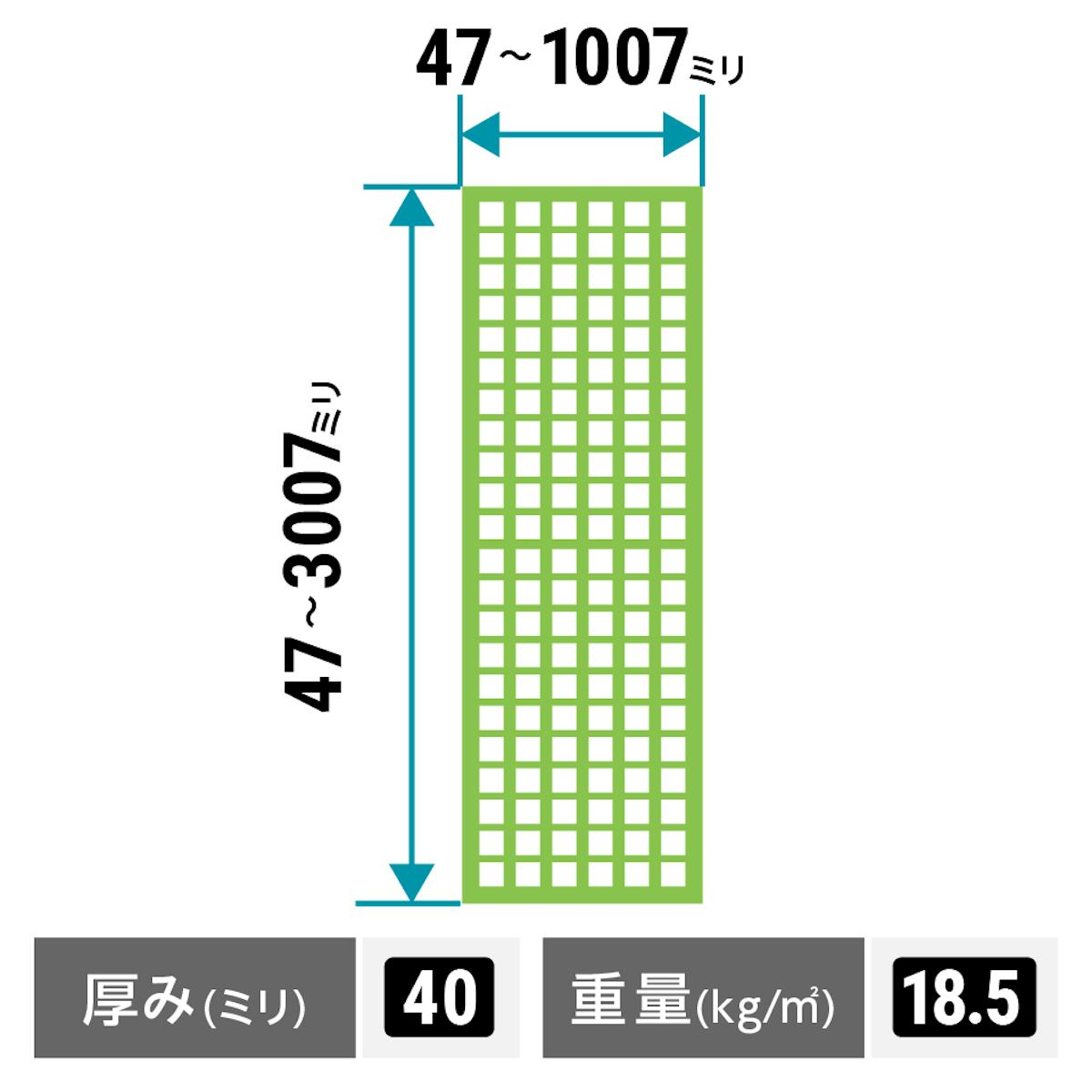 マス目40ミリ角・40ミリ厚の「frpグレーチング(OG4040)」は、1ミリ単位でオーダーメイド可能