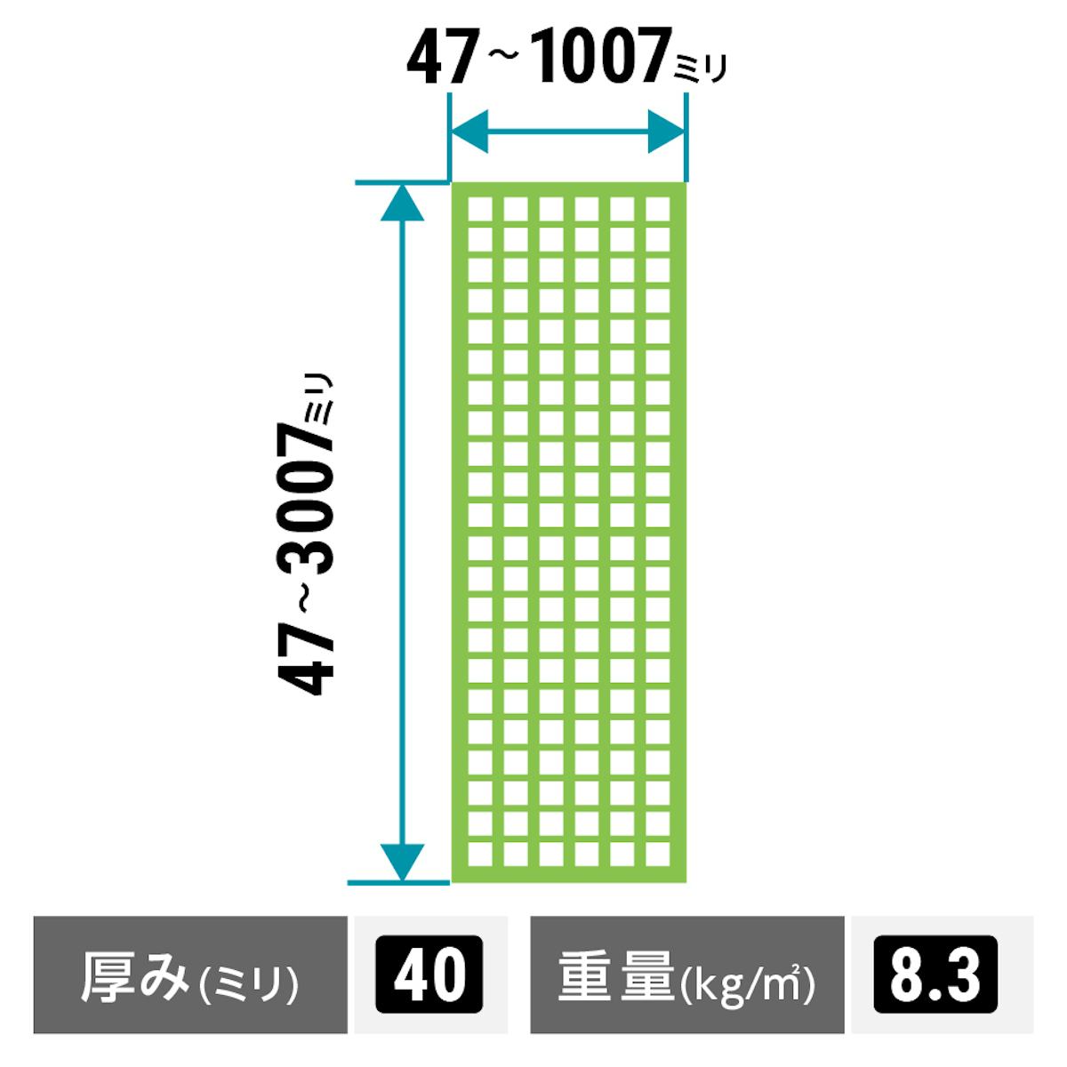 マス目80ミリ角・40ミリ厚の「frpグレーチング(正方形マス 83ミリ角(OG8040))」は、1ミリ単位でオーダーメイド可能