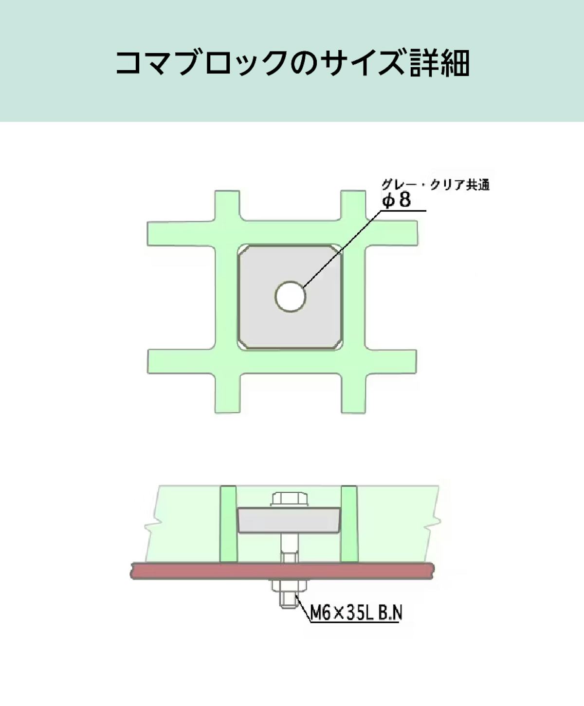 frpグレーチング「OG4025」用コマブロックのサイズ詳細