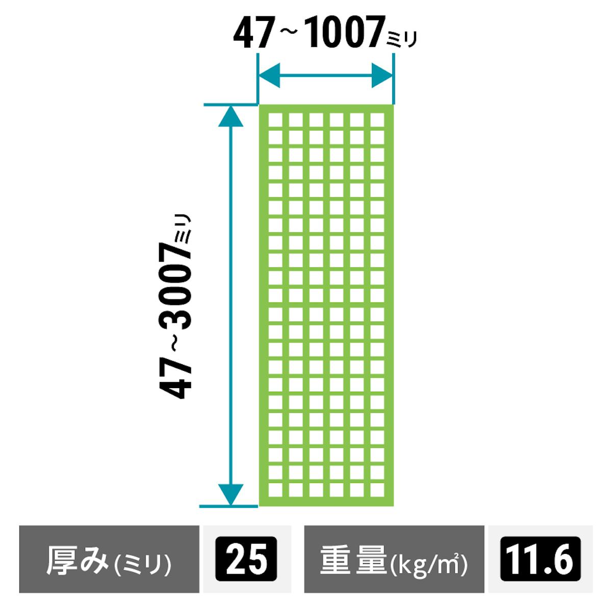 マス目40ミリ角・25ミリ厚の「frpグレーチング(OG4025)」は、1ミリ単位でオーダーメイド可能