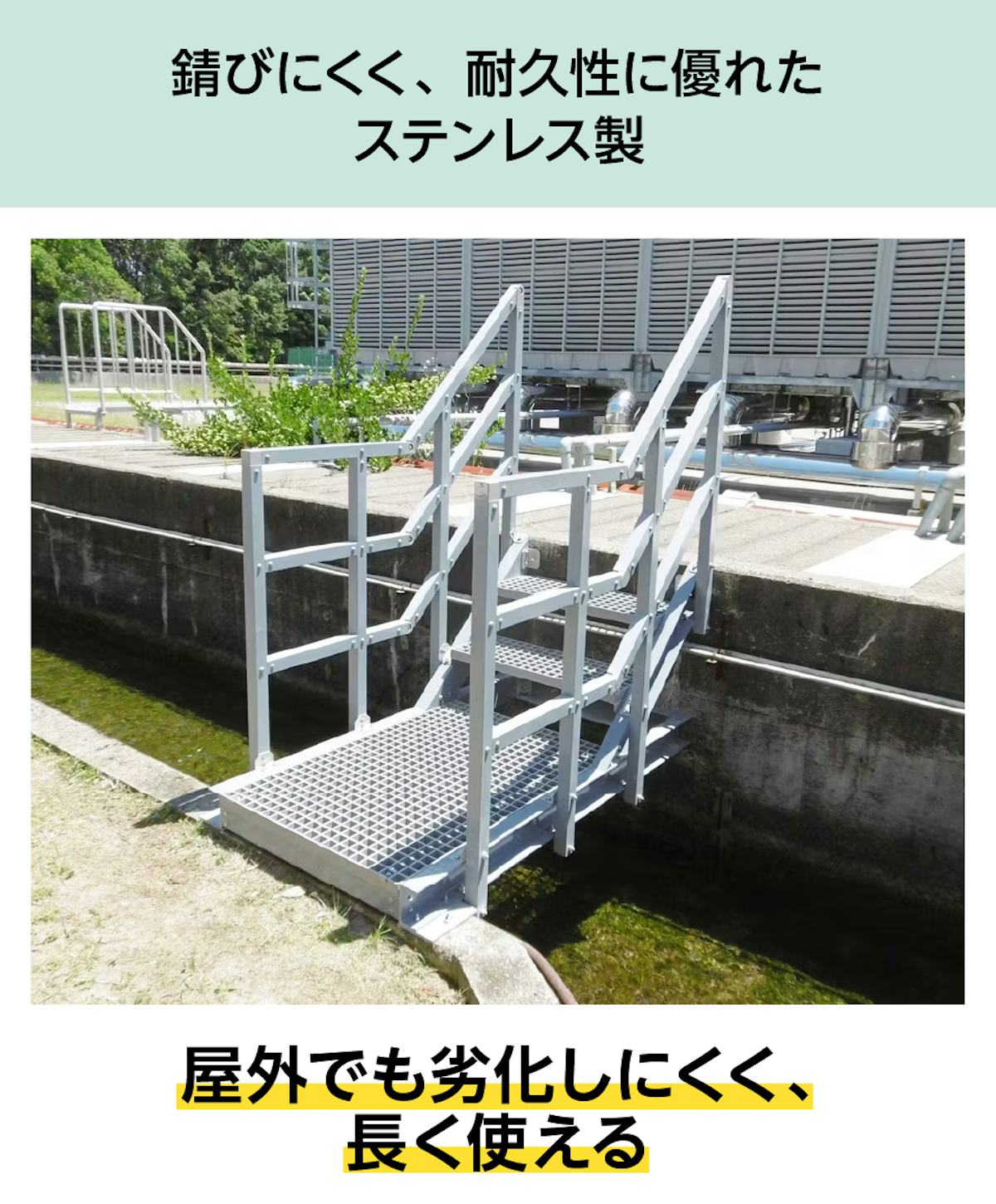 「40H-3(frpグレーチング取付金具)」は、野外でも劣化しにくいステンレス製