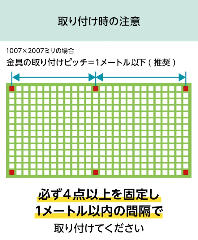 FRPグレーチング取付金具「25H-2」で施工する際は、必ず4点以上を固定すること