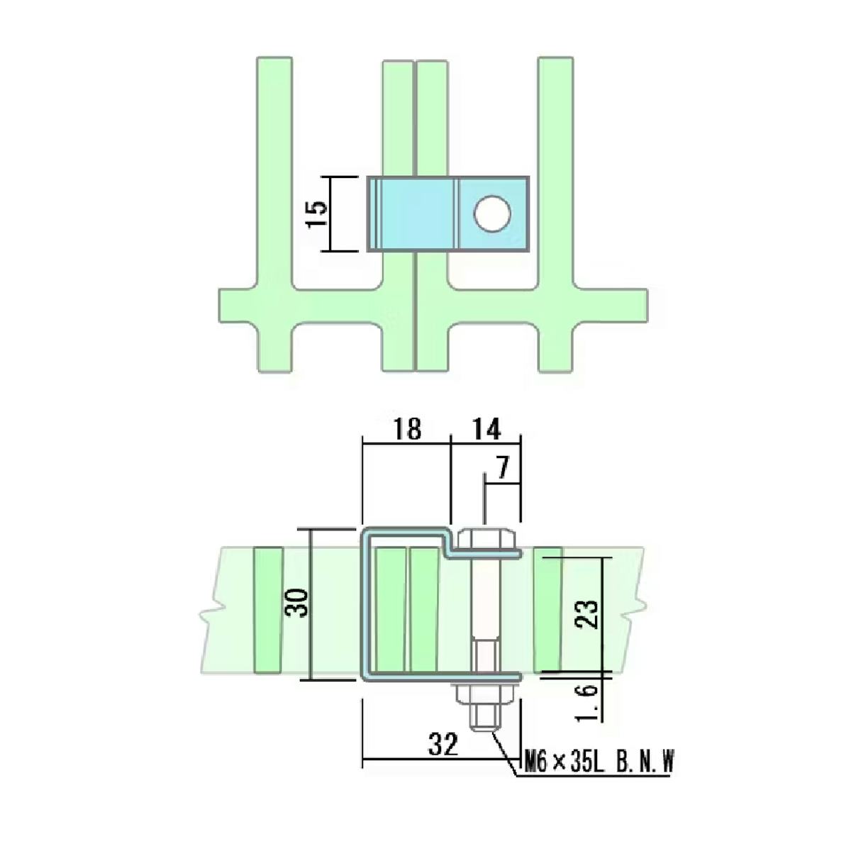 「25H-2(マス目25×100ミリ・マス目40ミリ角のFRPグレーチング設置金物)」のサイズ詳細